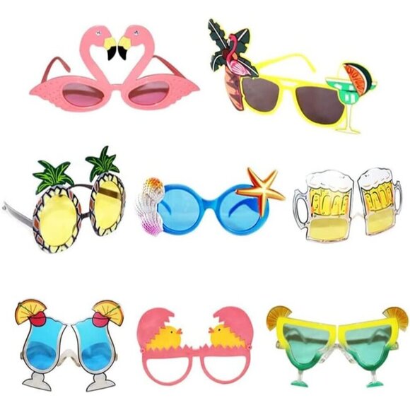 Hawaiian Tropical Sunglasses 8 Pack Party Photo Booth Luau Beach Fun